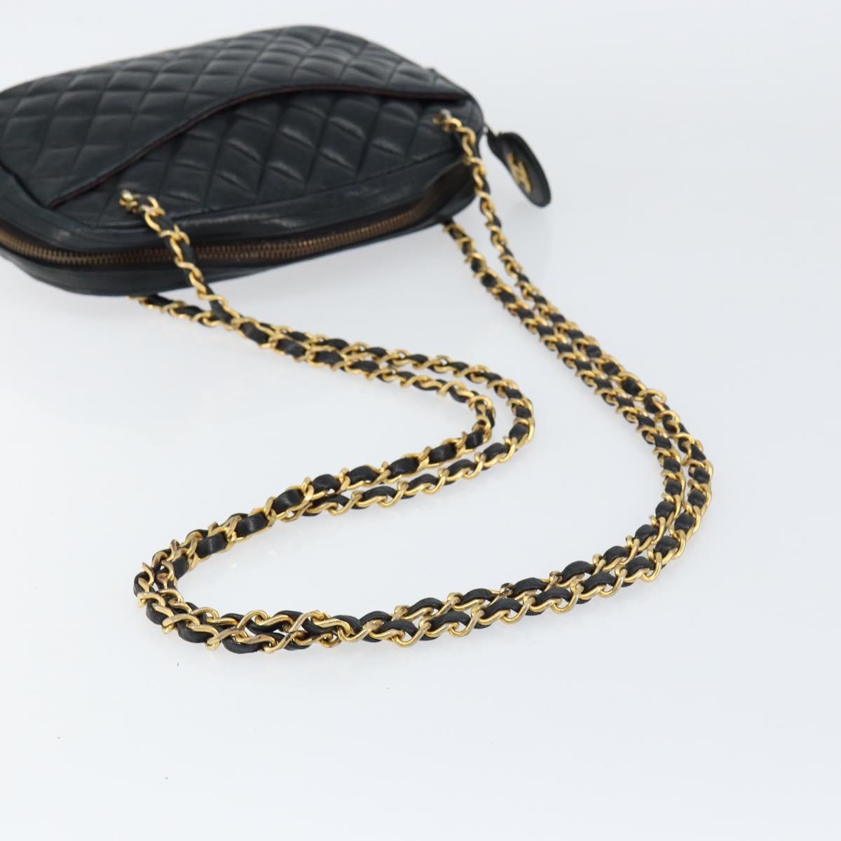 CHANEL Matelasse Chain Shoulder Bag Lamb Skin Navy Gold CC Auth BA7749