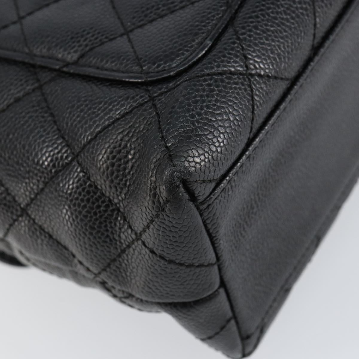 CHANEL Hand Bag Caviar Skin Black Gold CC Auth BA7750