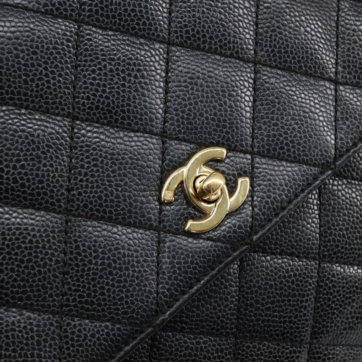 CHANEL Hand Bag Caviar Skin Black Gold CC Auth BA7750