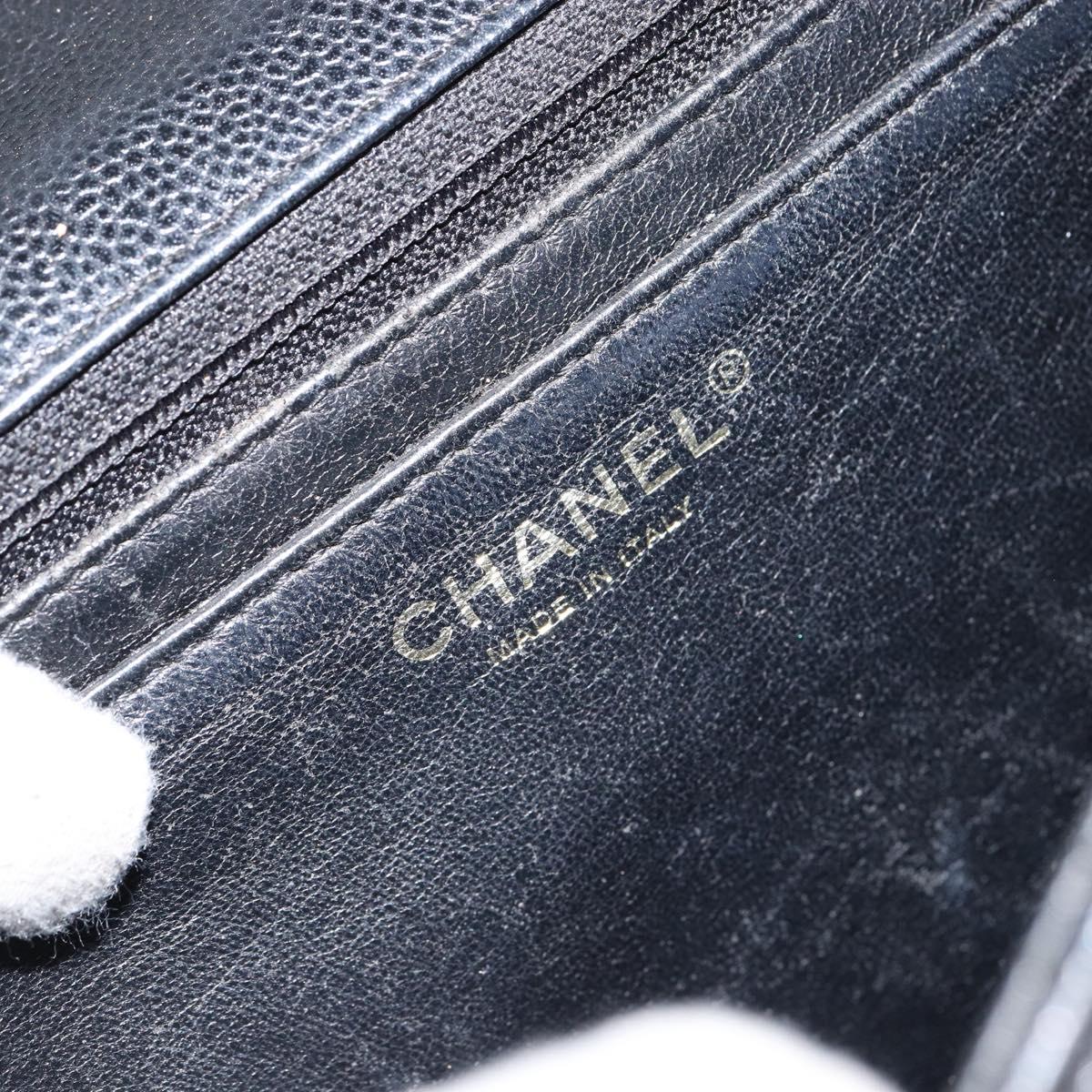 CHANEL Hand Bag Caviar Skin Black Gold CC Auth BA7750