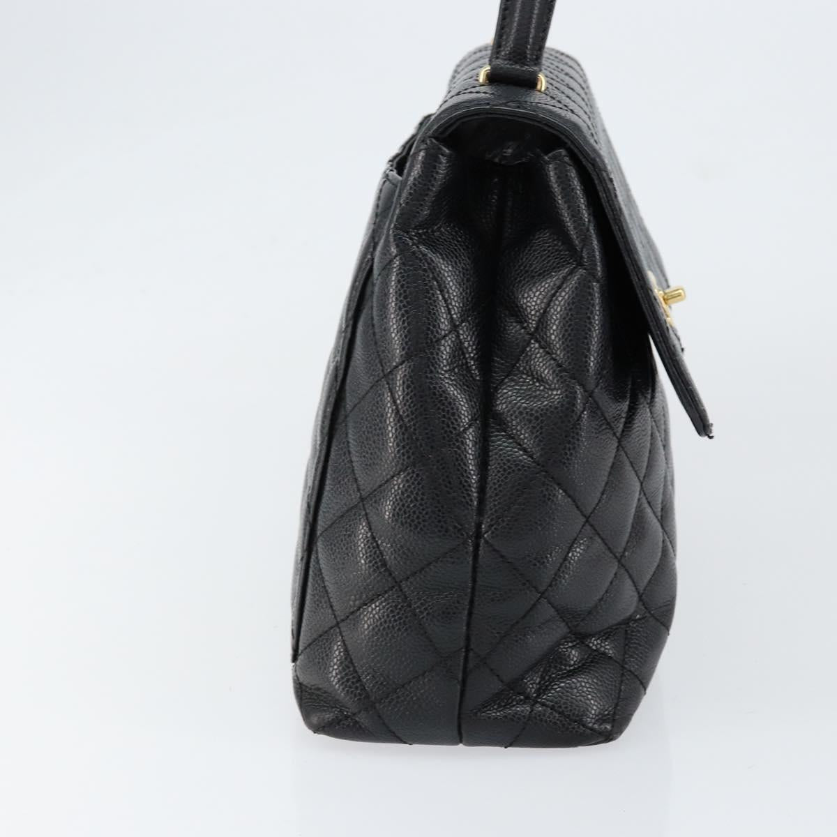 CHANEL Hand Bag Caviar Skin Black Gold CC Auth BA7750