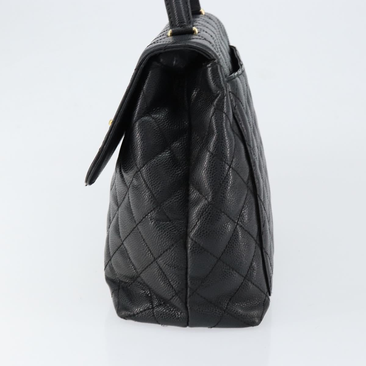 CHANEL Hand Bag Caviar Skin Black Gold CC Auth BA7750