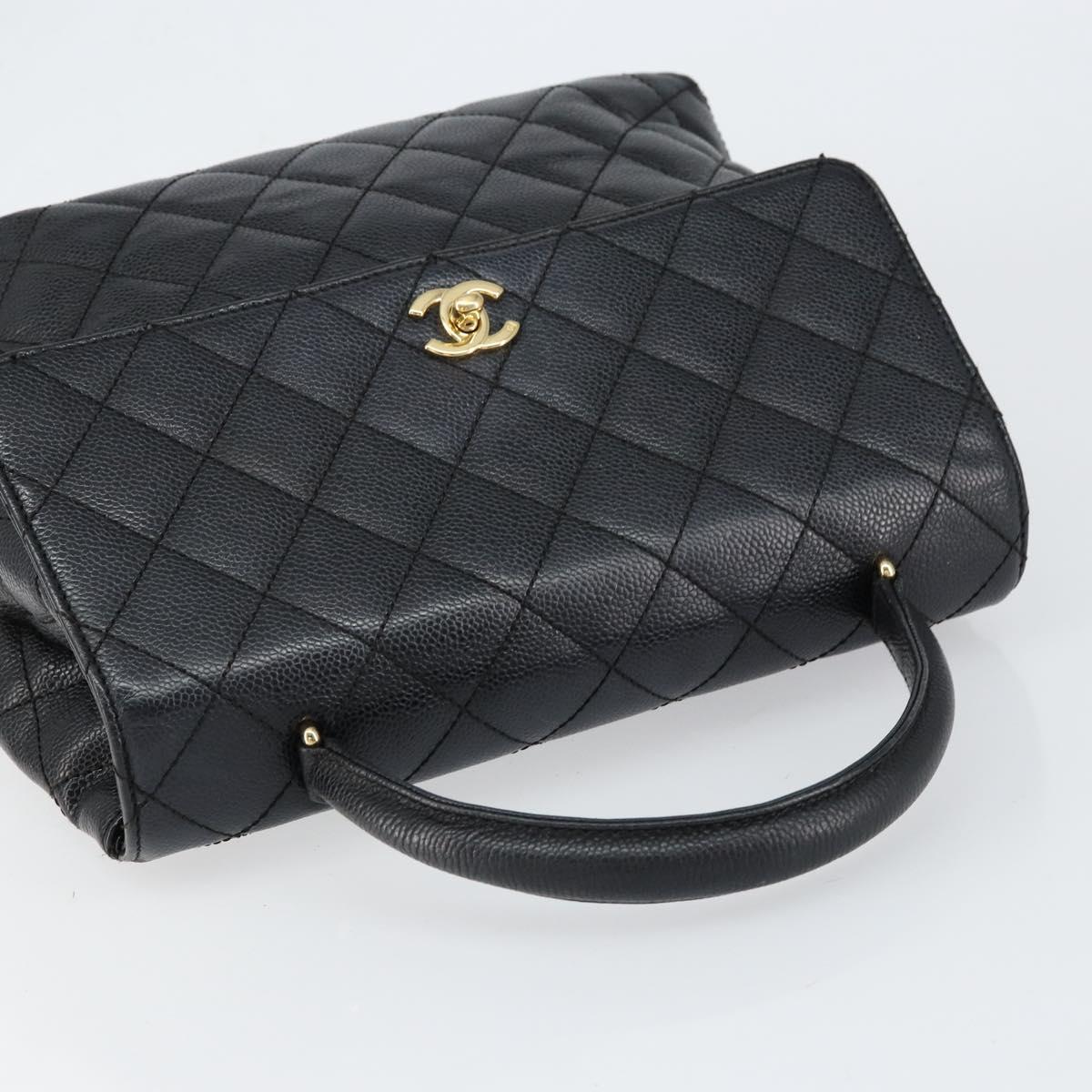 CHANEL Hand Bag Caviar Skin Black Gold CC Auth BA7750
