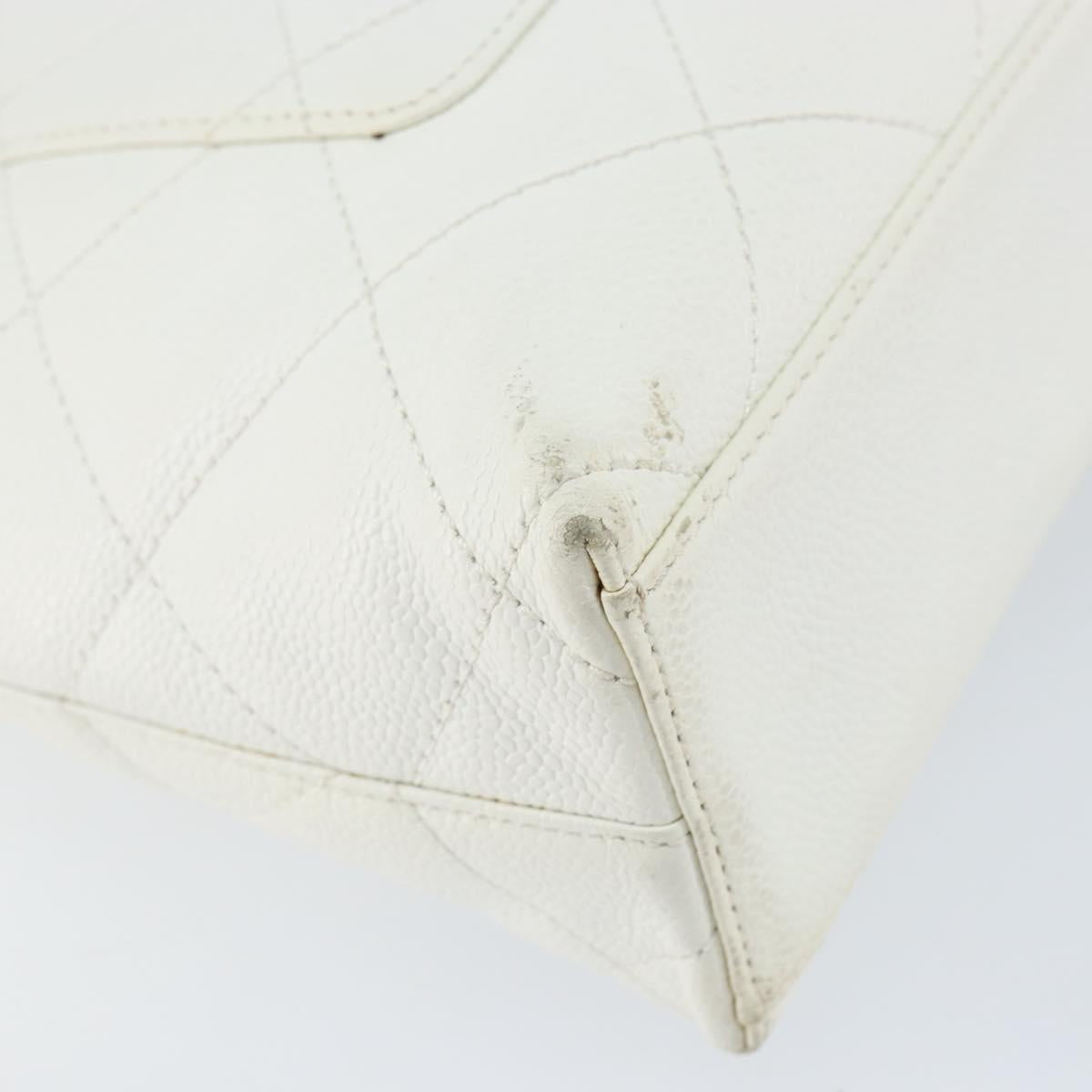 CHANEL Tote Bag Caviar Skin White Gold CC Auth BA7751