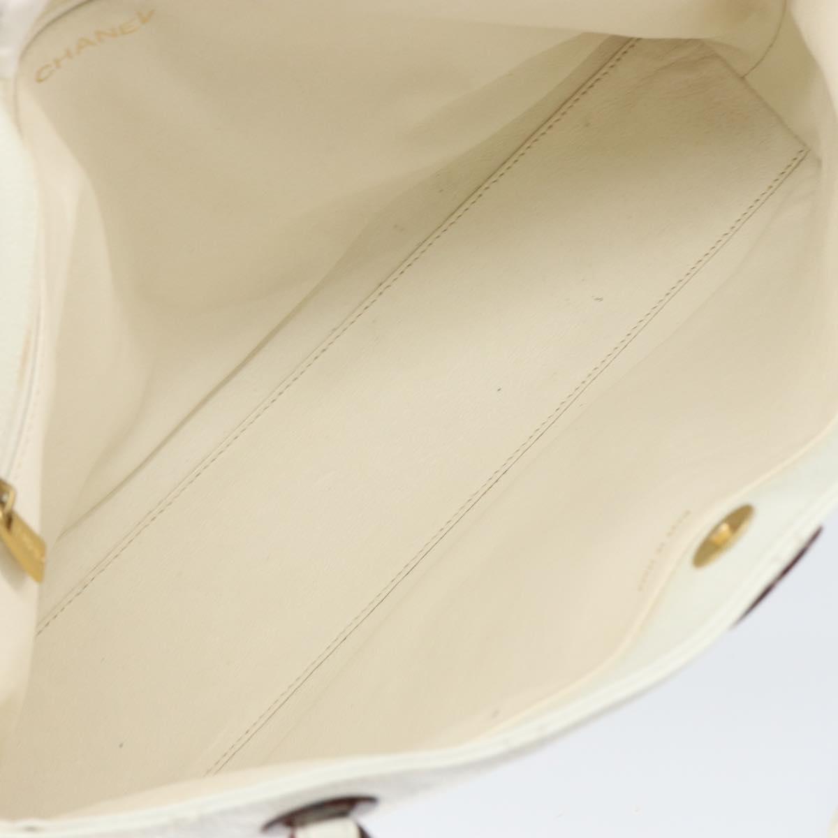 CHANEL Tote Bag Caviar Skin White Gold CC Auth BA7751