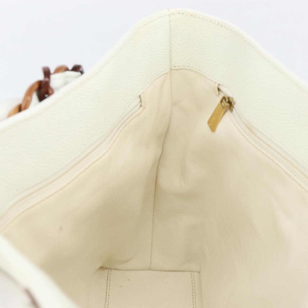CHANEL Tote Bag Caviar Skin White Gold CC Auth BA7751