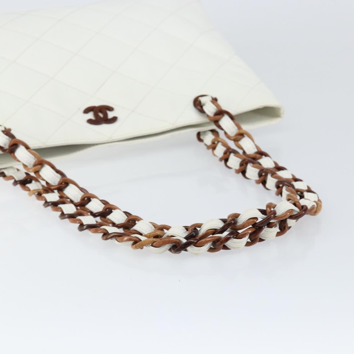 CHANEL Tote Bag Caviar Skin White Gold CC Auth BA7751