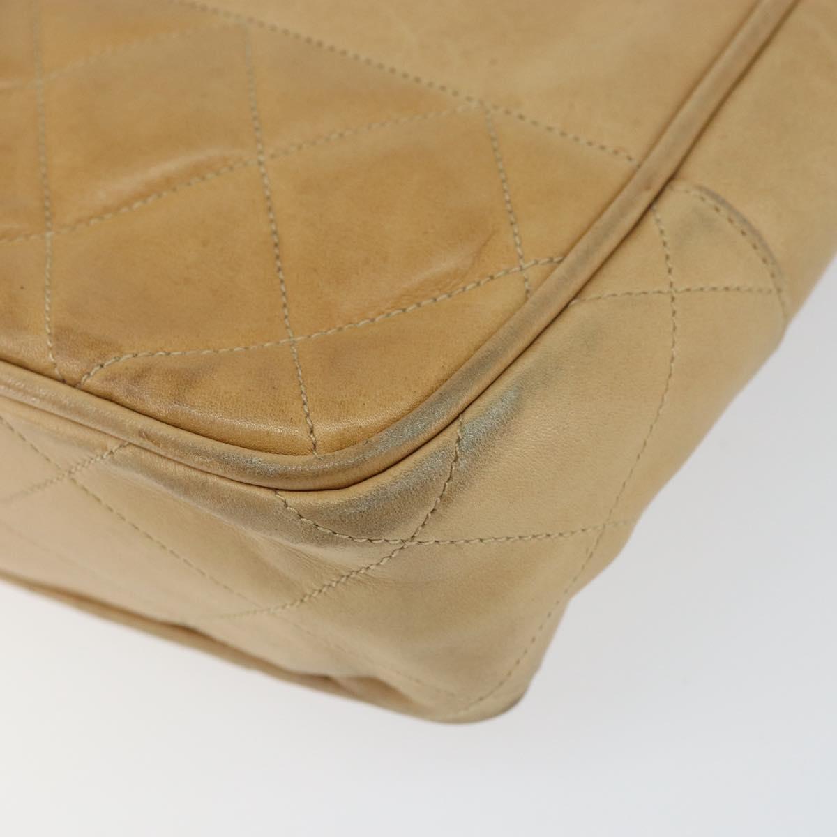 CHANEL Chain Shoulder Bag Lamb Skin Beige Gold CC Auth BA7752