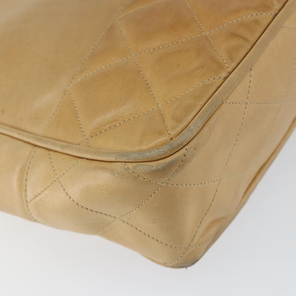 CHANEL Chain Shoulder Bag Lamb Skin Beige Gold CC Auth BA7752