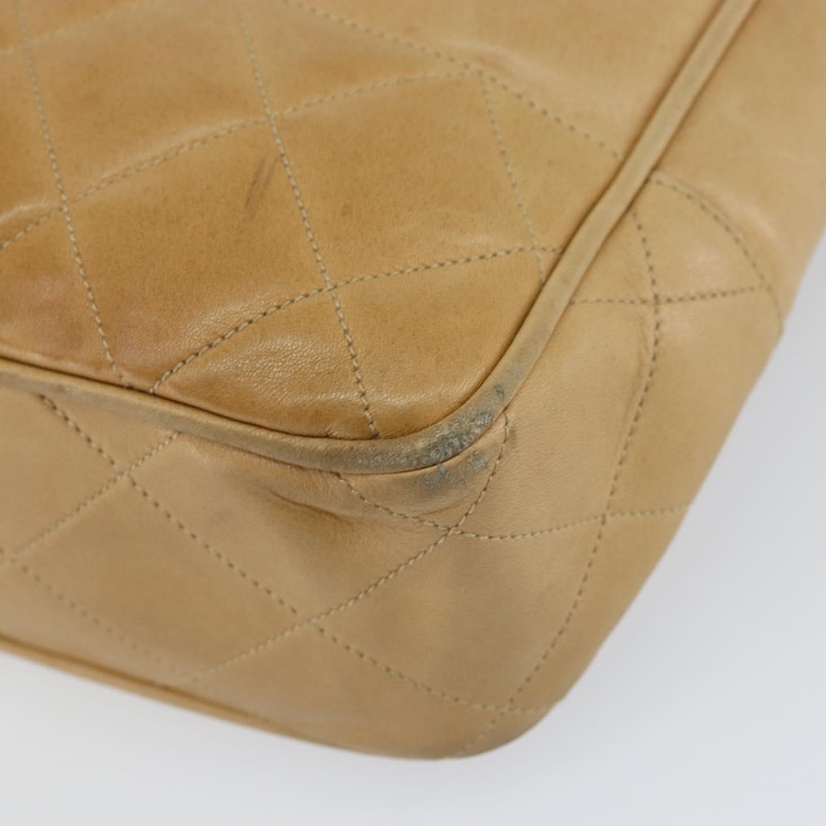 CHANEL Chain Shoulder Bag Lamb Skin Beige Gold CC Auth BA7752