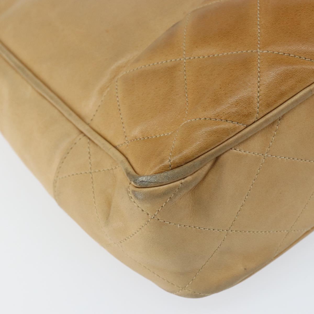 CHANEL Chain Shoulder Bag Lamb Skin Beige Gold CC Auth BA7752