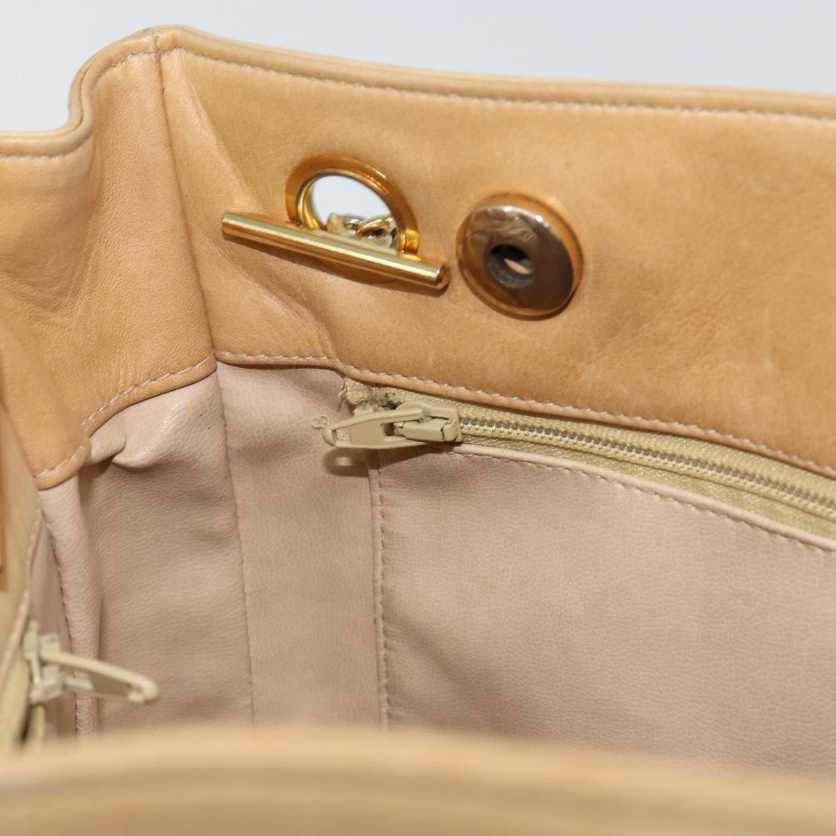 CHANEL Chain Shoulder Bag Lamb Skin Beige Gold CC Auth BA7752