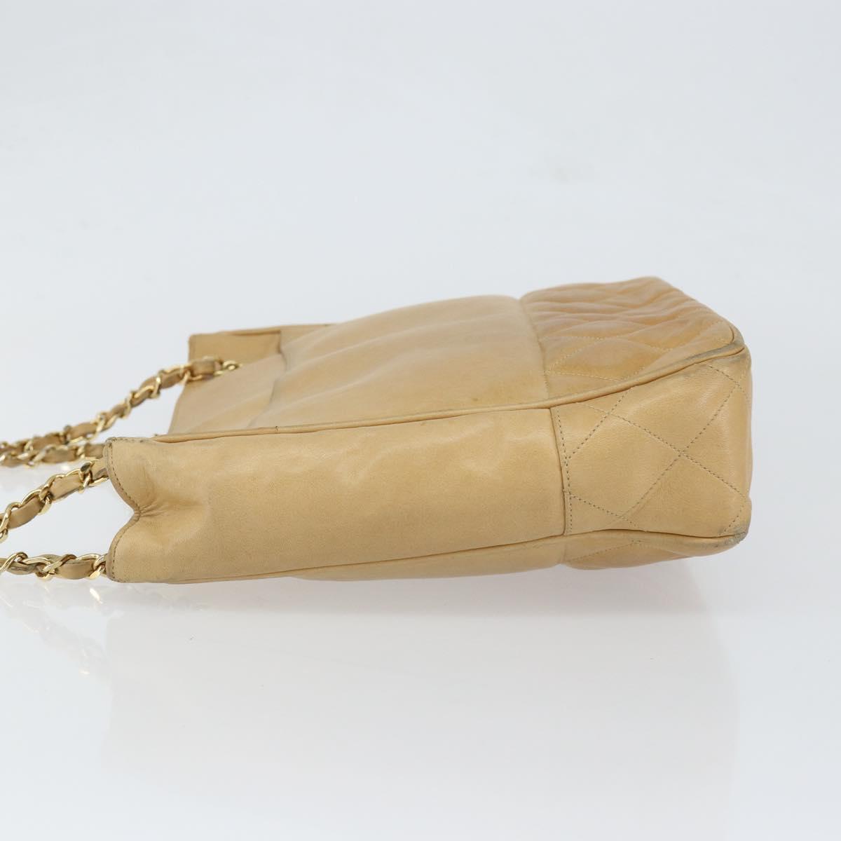 CHANEL Chain Shoulder Bag Lamb Skin Beige Gold CC Auth BA7752