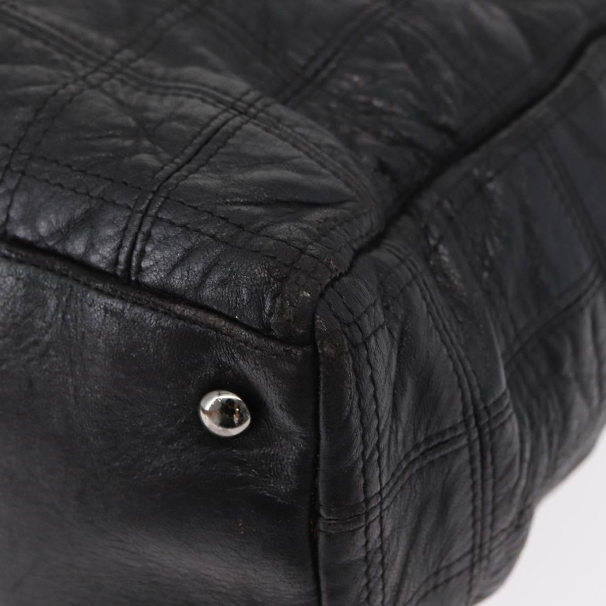 CHANEL Choco Bar Tote Bag Leather Black Silver CC Auth BA7753