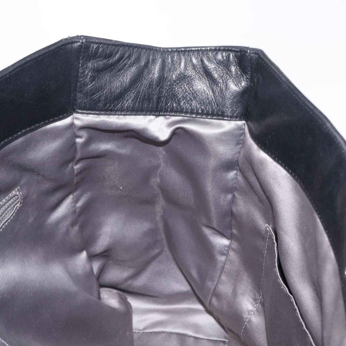 CHANEL Choco Bar Tote Bag Leather Black Silver CC Auth BA7753