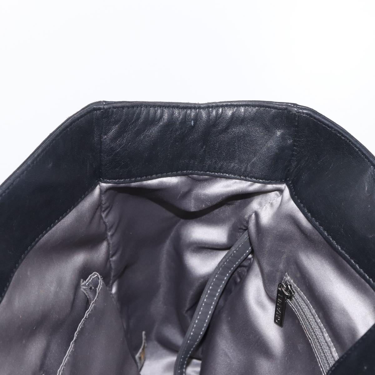 CHANEL Choco Bar Tote Bag Leather Black Silver CC Auth BA7753