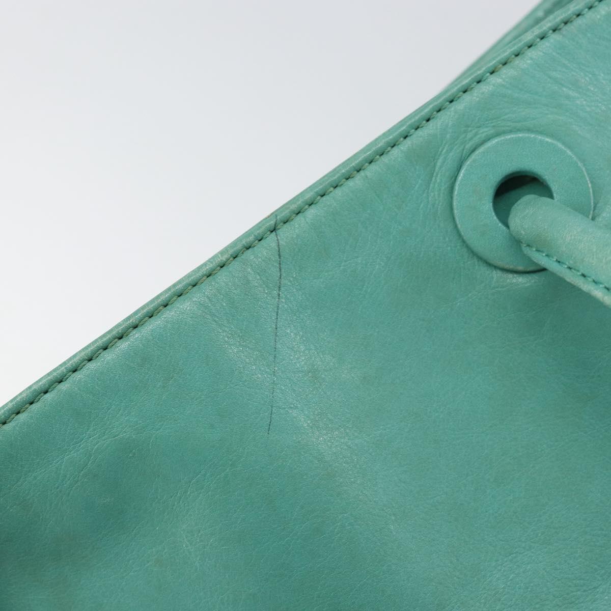 CHANEL Tote Bag Lamb Skin Turquoise Blue CC Auth BA7754