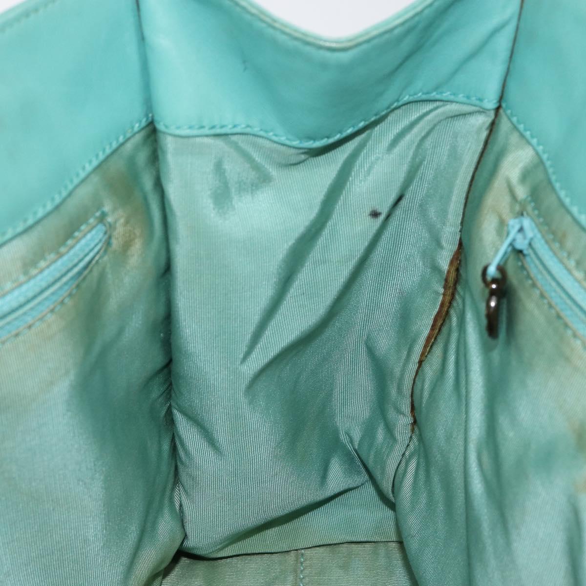 CHANEL Tote Bag Lamb Skin Turquoise Blue CC Auth BA7754