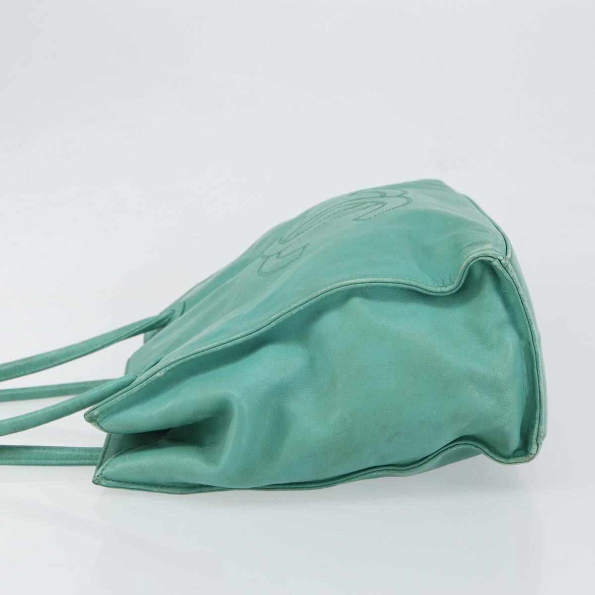 CHANEL Tote Bag Lamb Skin Turquoise Blue CC Auth BA7754