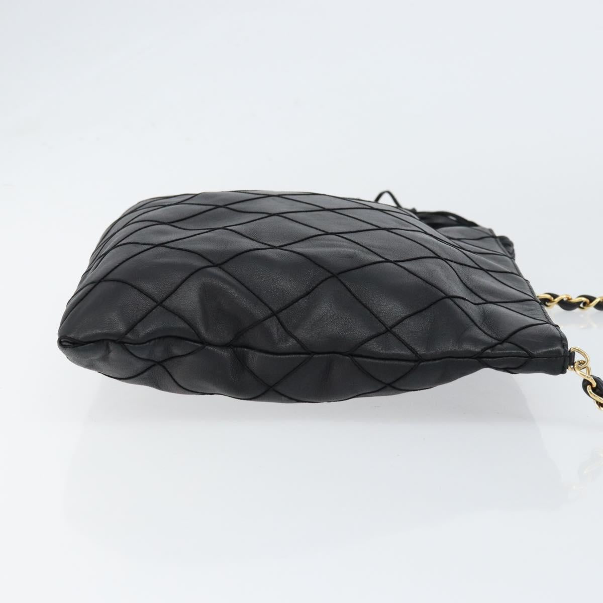 CHANEL Matelasse Chain Shoulder Bag Lamb Skin Black Gold CC Auth BA7756