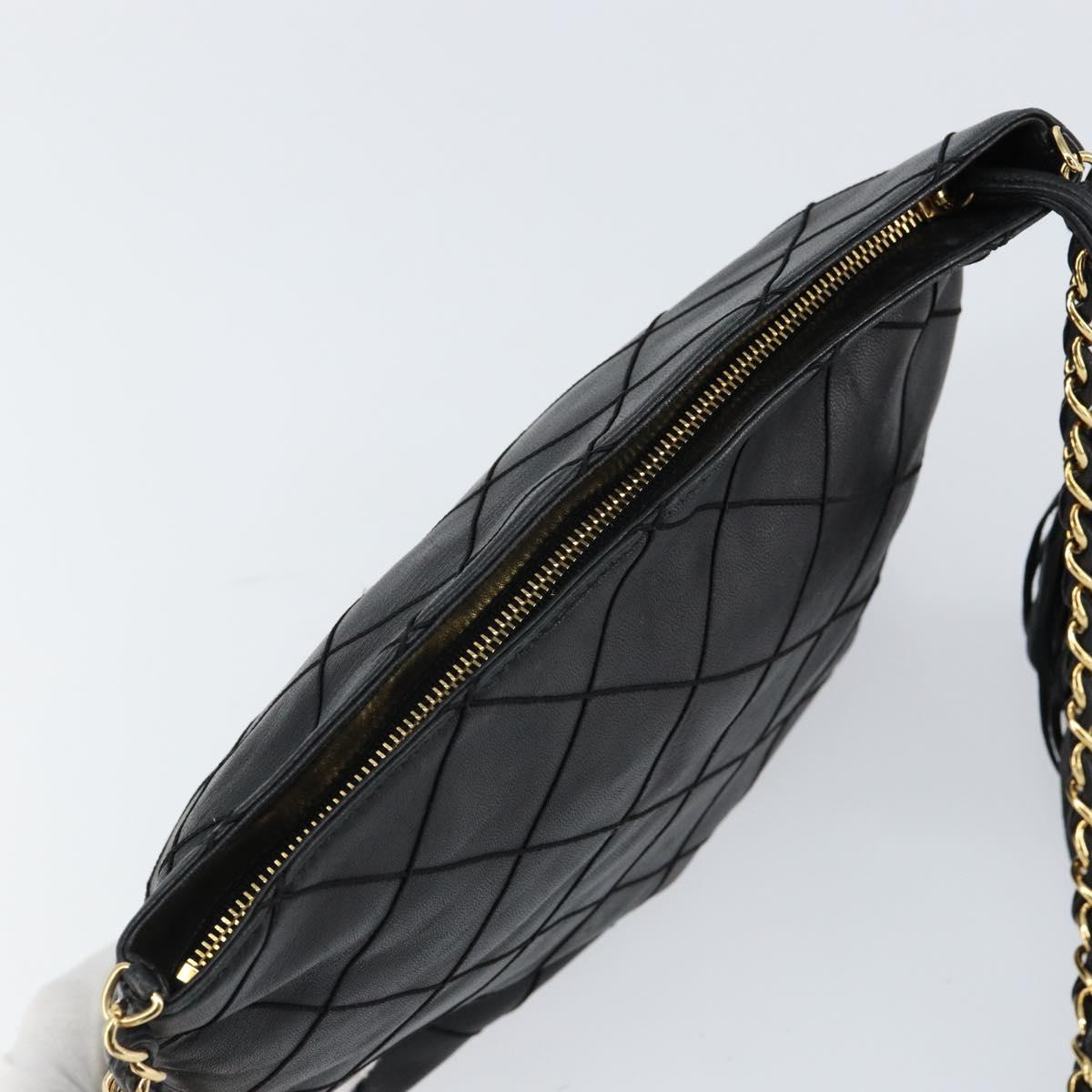 CHANEL Matelasse Chain Shoulder Bag Lamb Skin Black Gold CC Auth BA7756