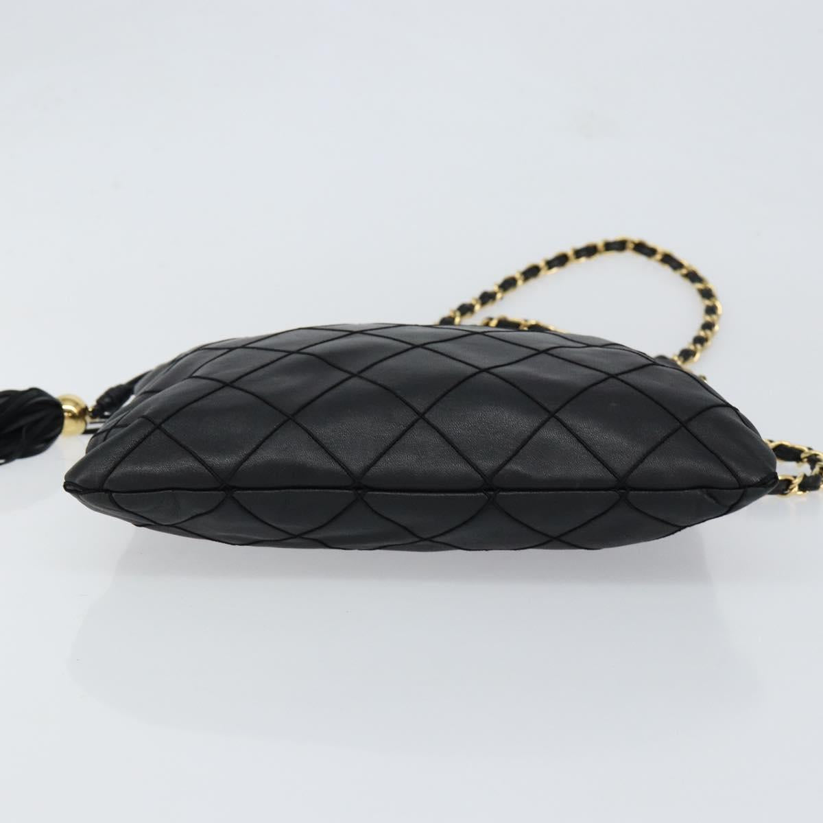 CHANEL Matelasse Chain Shoulder Bag Lamb Skin Black Gold CC Auth BA7756