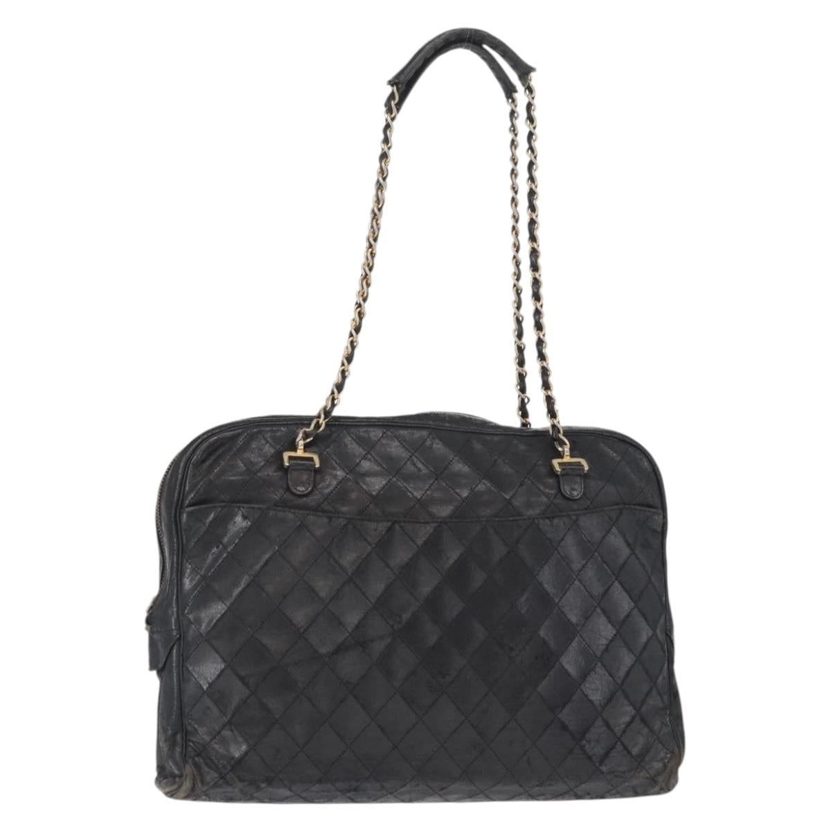 CHANEL Matelasse Chain Shoulder Bag Lamb Skin Black Gold CC Auth BA7757