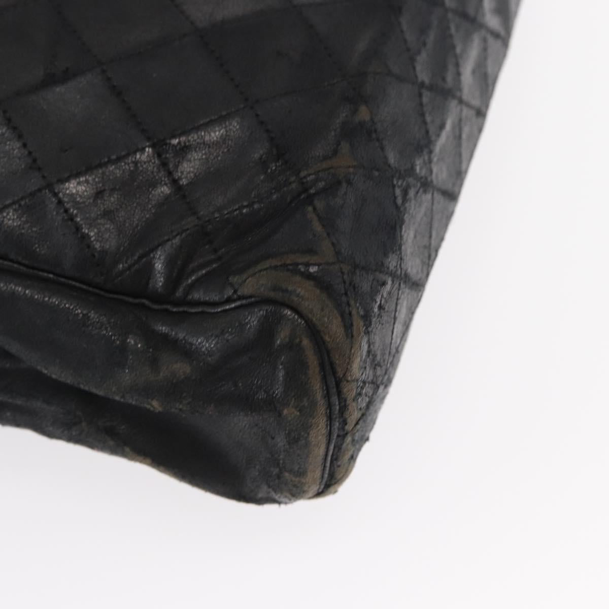 CHANEL Matelasse Chain Shoulder Bag Lamb Skin Black Gold CC Auth BA7757