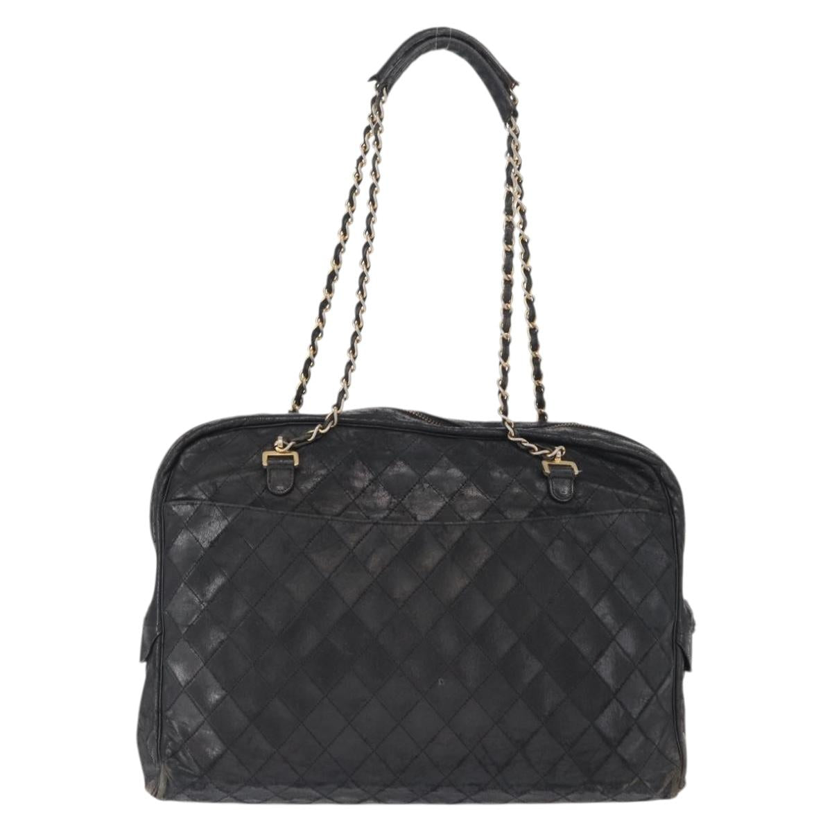 CHANEL Matelasse Chain Shoulder Bag Lamb Skin Black Gold CC Auth BA7757