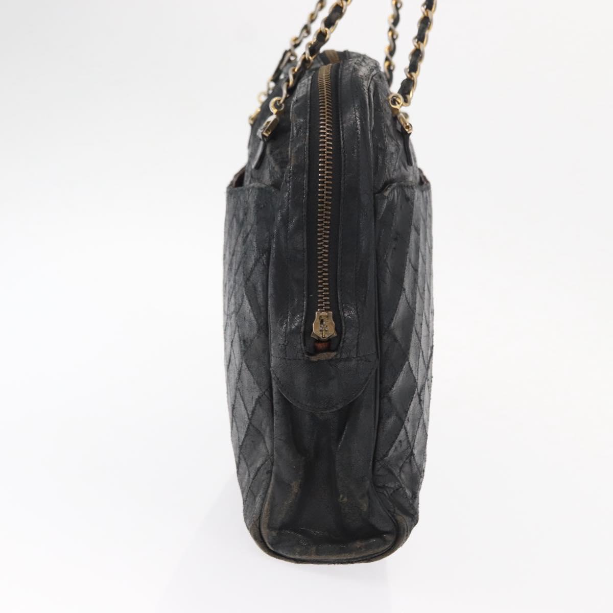 CHANEL Matelasse Chain Shoulder Bag Lamb Skin Black Gold CC Auth BA7757