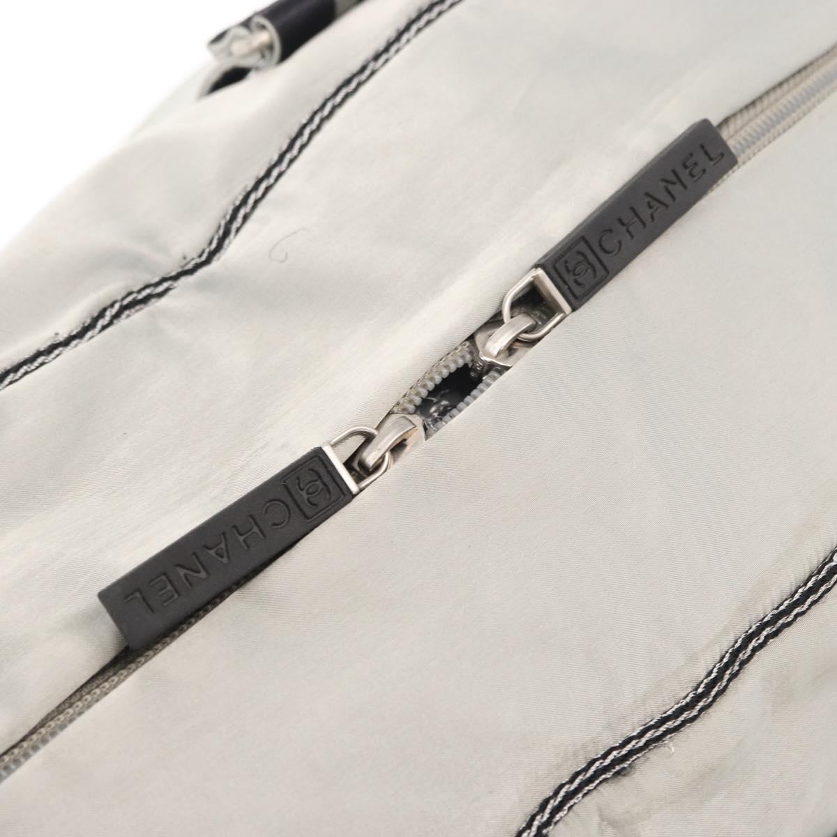 CHANEL Sports Line Boston Bag Nylon Silver CC Auth BA7758