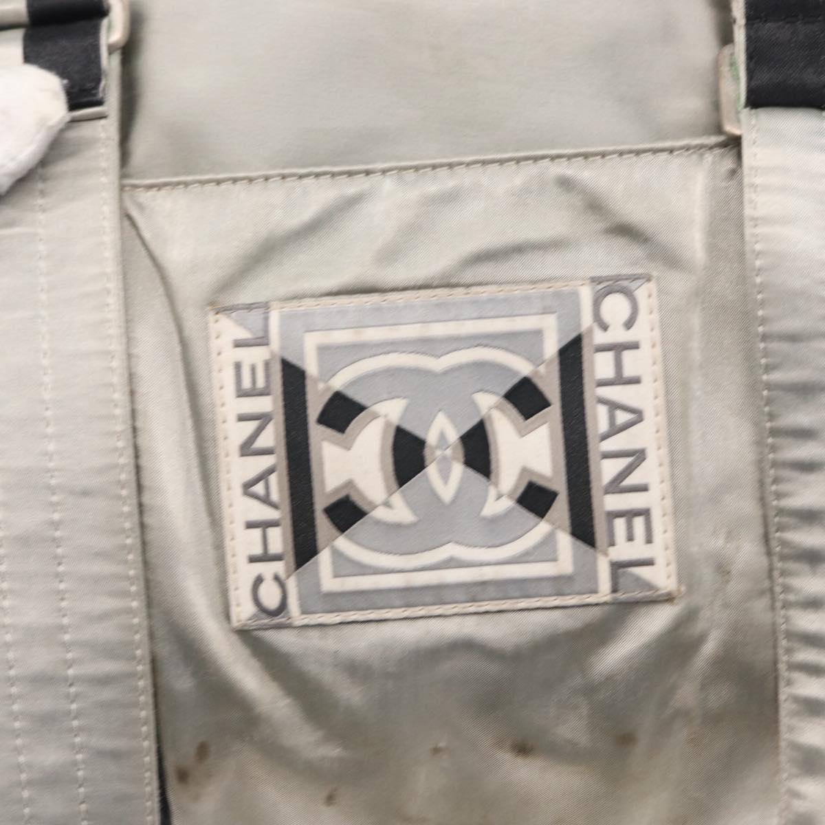 CHANEL Sports Line Boston Bag Nylon Silver CC Auth BA7758