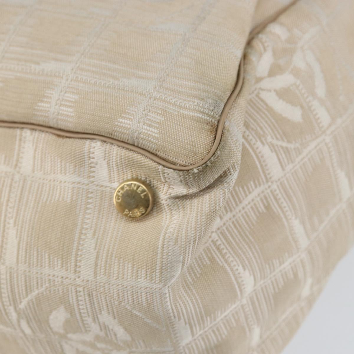 CHANEL New Travel Line Tote Bag Nylon Beige Gold CC Auth BA7759