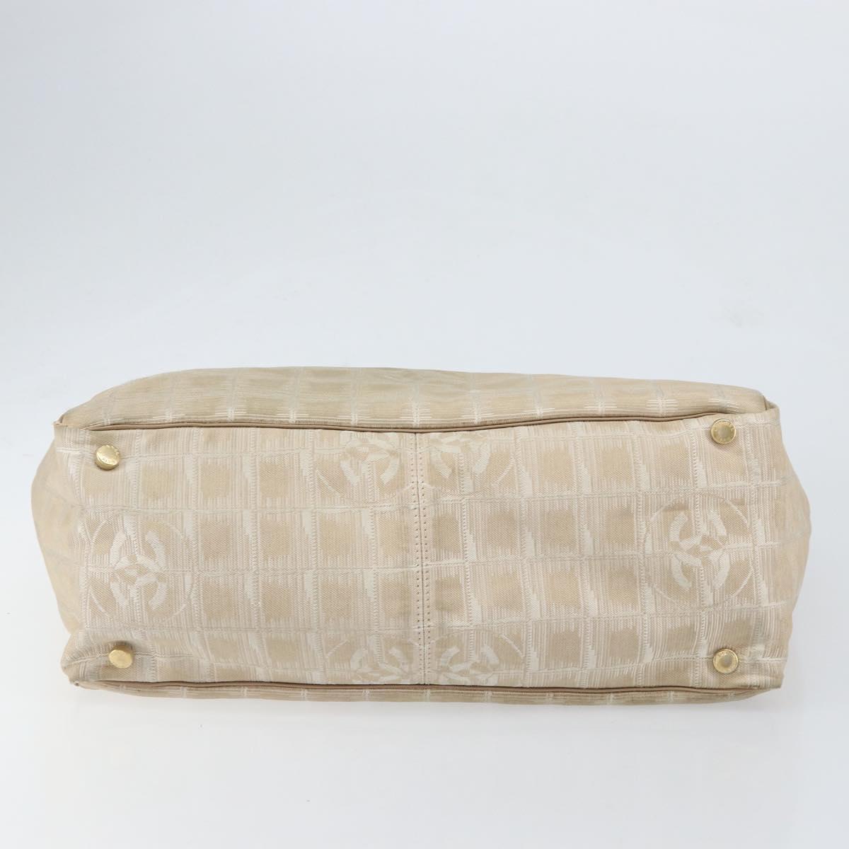 CHANEL New Travel Line Tote Bag Nylon Beige Gold CC Auth BA7759