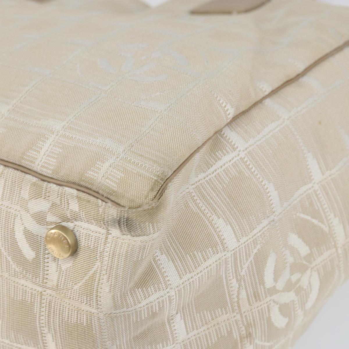 CHANEL New Travel Line Tote Bag Nylon Beige Gold CC Auth BA7760