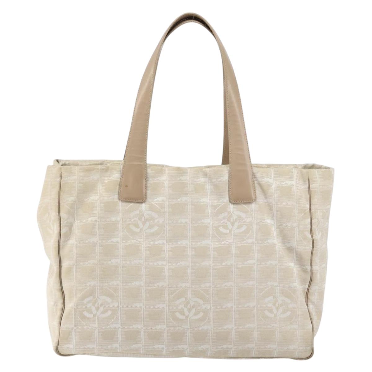 CHANEL New Travel Line Tote Bag Nylon Beige Gold CC Auth BA7760