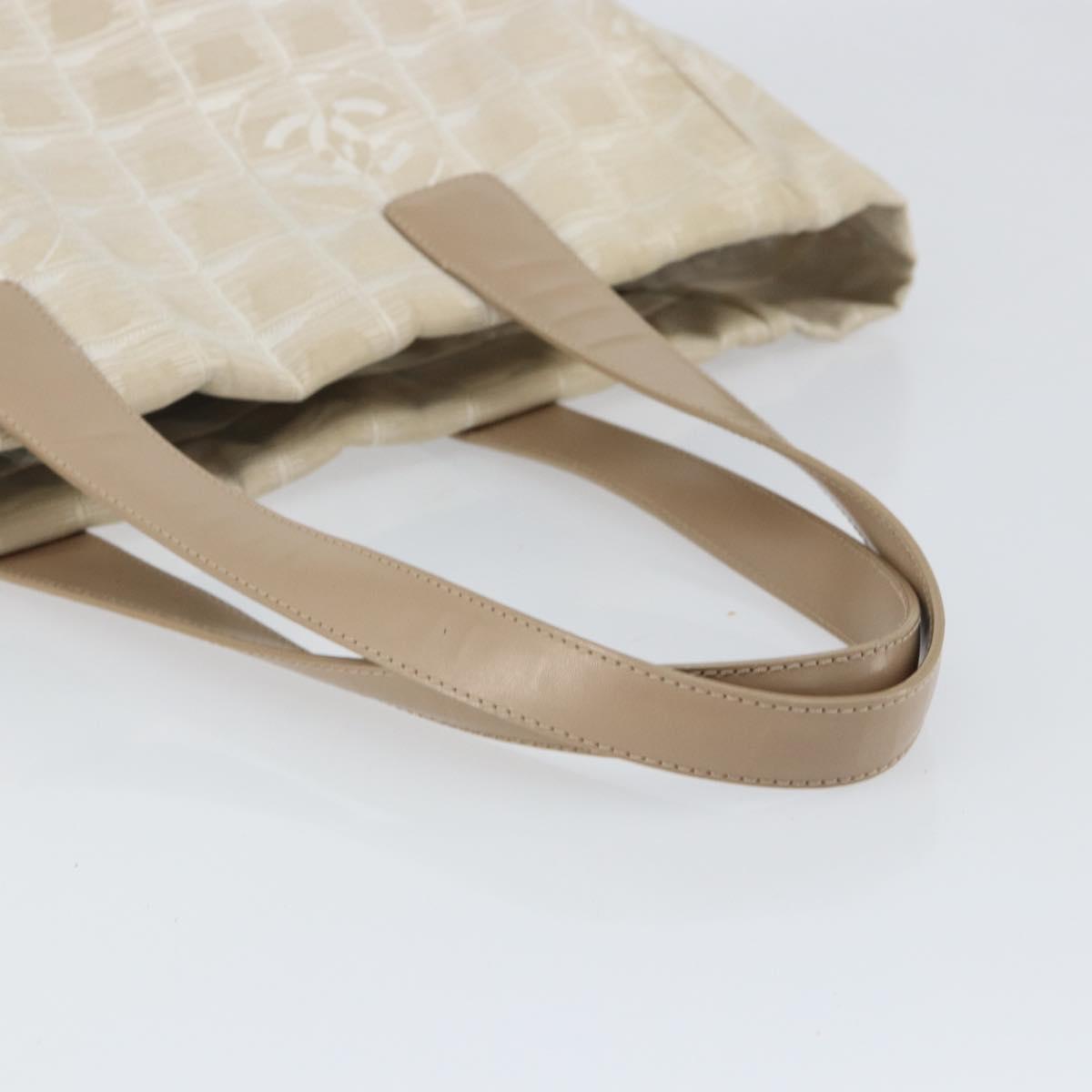 CHANEL New Travel Line Tote Bag Nylon Beige Gold CC Auth BA7760