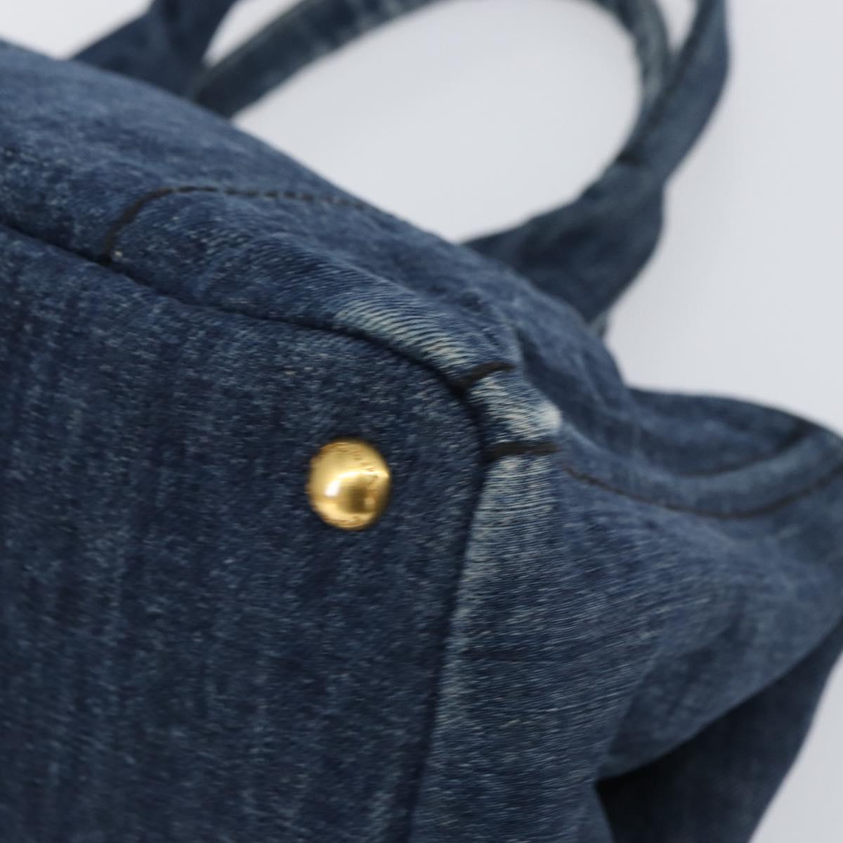 PRADA Canapa MM Hand Bag Denim Blue Gold Auth BA7761