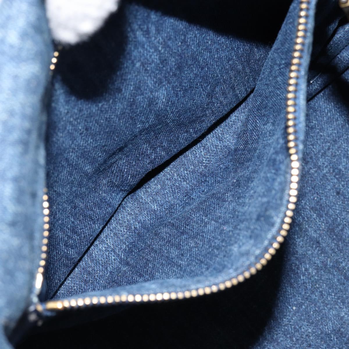 PRADA Canapa MM Hand Bag Denim Blue Gold Auth BA7761