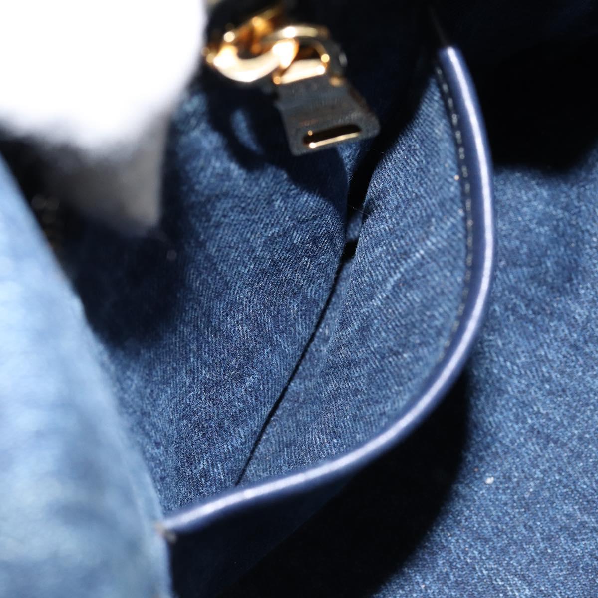 PRADA Canapa MM Hand Bag Denim Blue Gold Auth BA7761