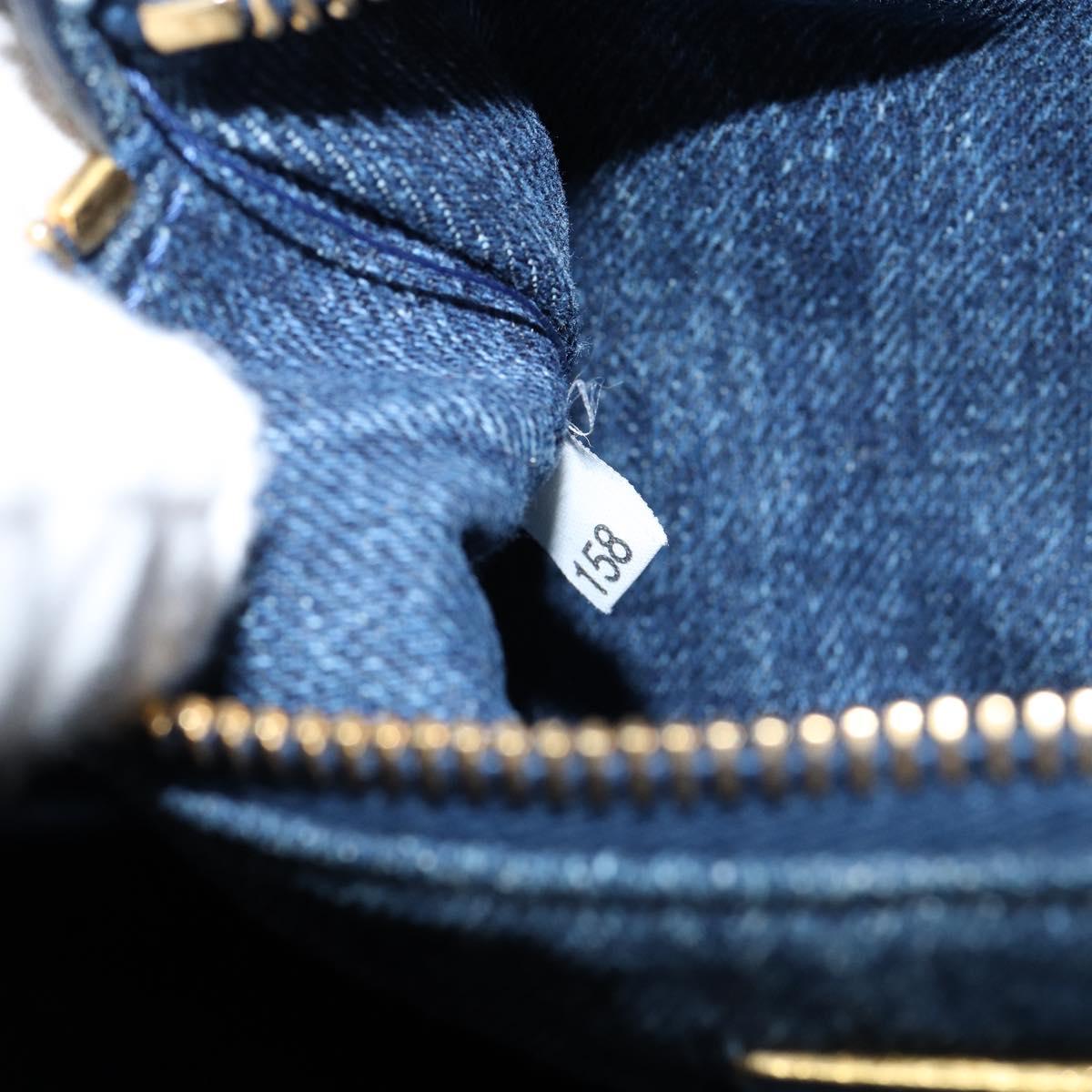 PRADA Canapa MM Hand Bag Denim Blue Gold Auth BA7761