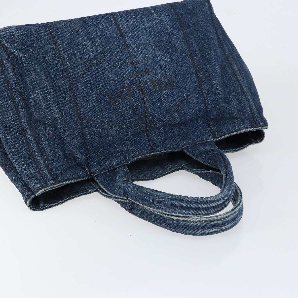 PRADA Canapa MM Hand Bag Denim Blue Gold Auth BA7761