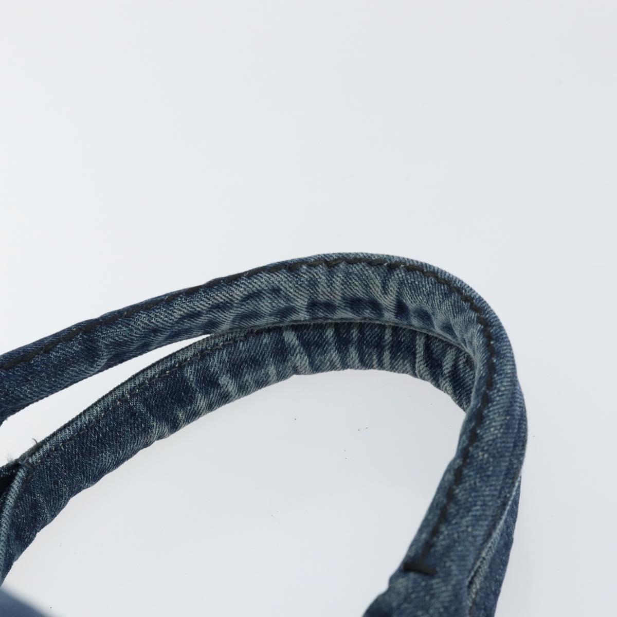 PRADA Canapa MM Hand Bag Denim Blue Gold Auth BA7761