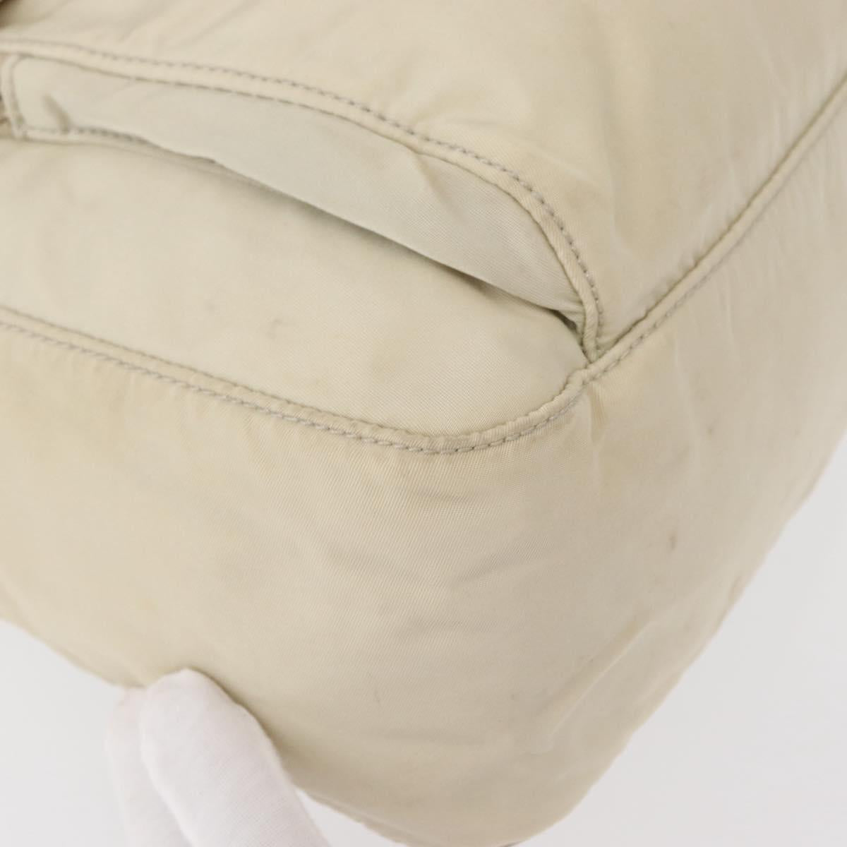 PRADA Shoulder Bag Nylon Beige Silver Auth BA7762