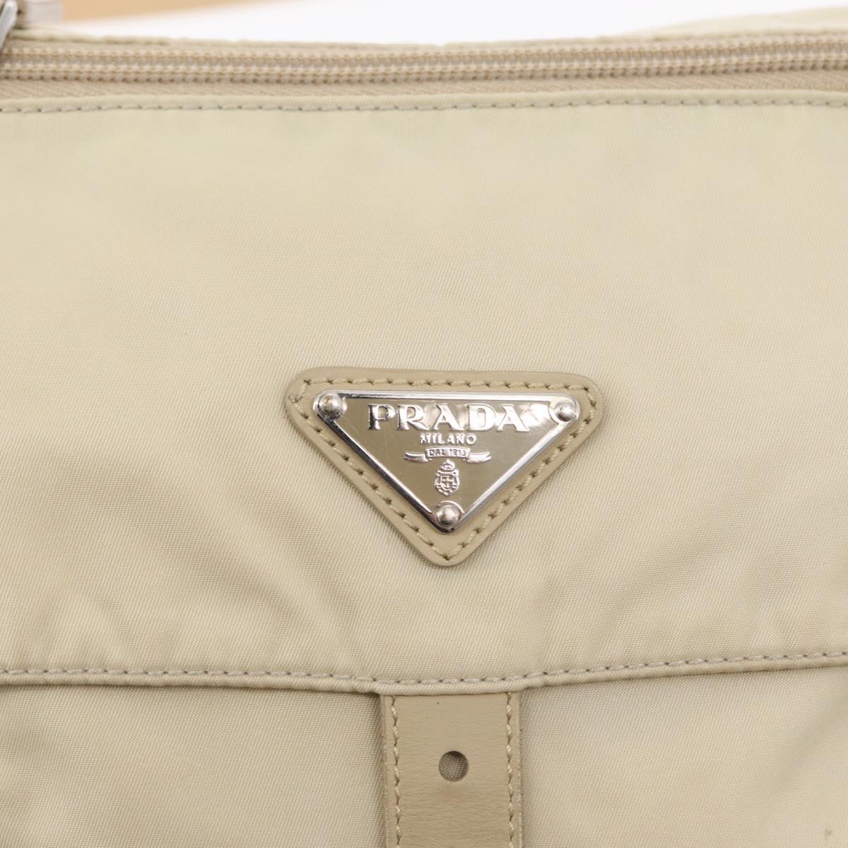 PRADA Shoulder Bag Nylon Beige Silver Auth BA7762