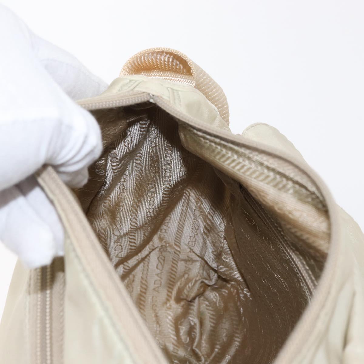 PRADA Shoulder Bag Nylon Beige Silver Auth BA7762