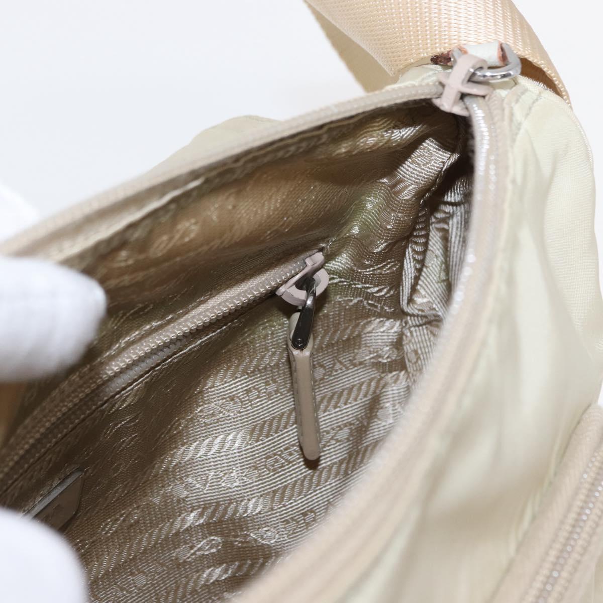 PRADA Shoulder Bag Nylon Beige Silver Auth BA7762