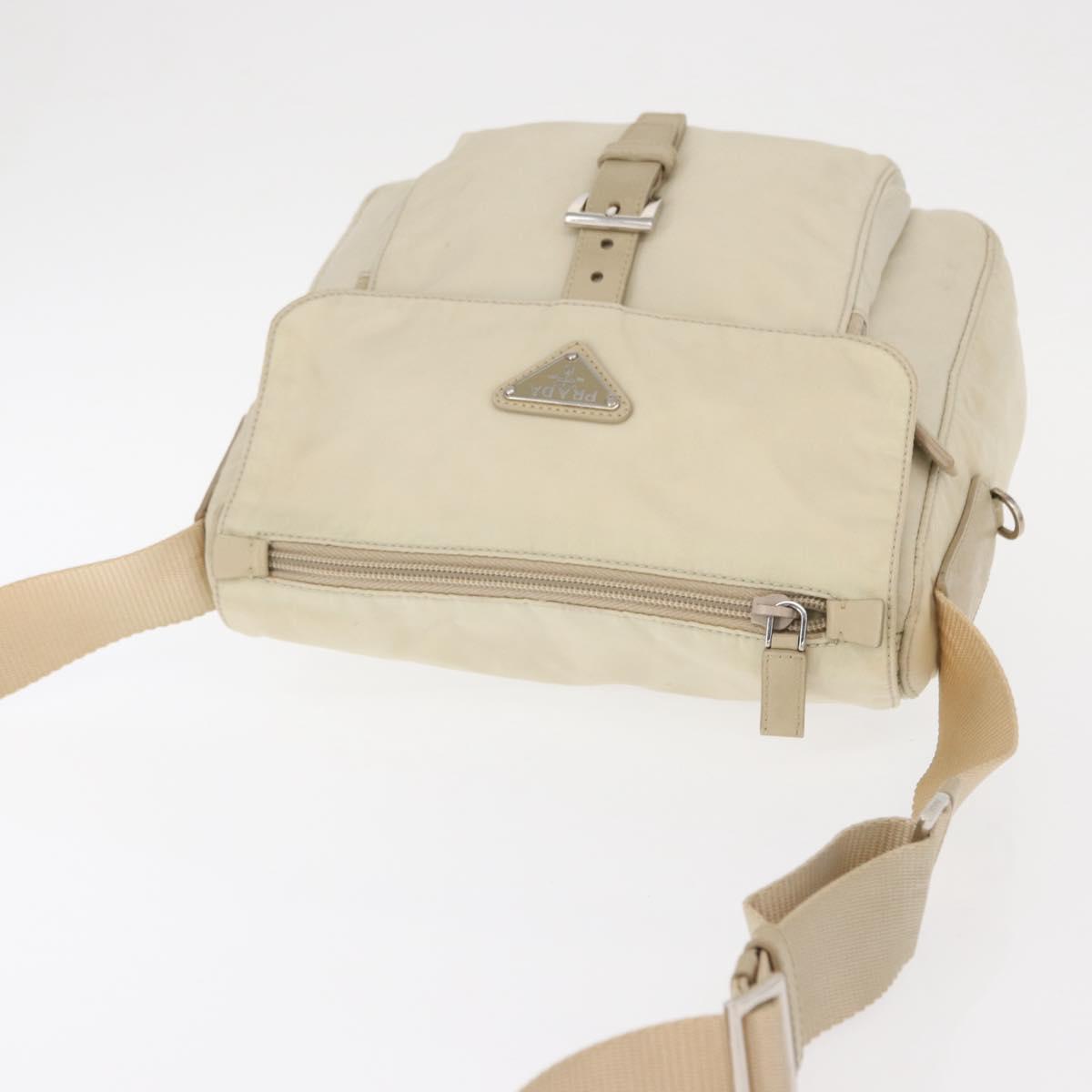 PRADA Shoulder Bag Nylon Beige Silver Auth BA7762