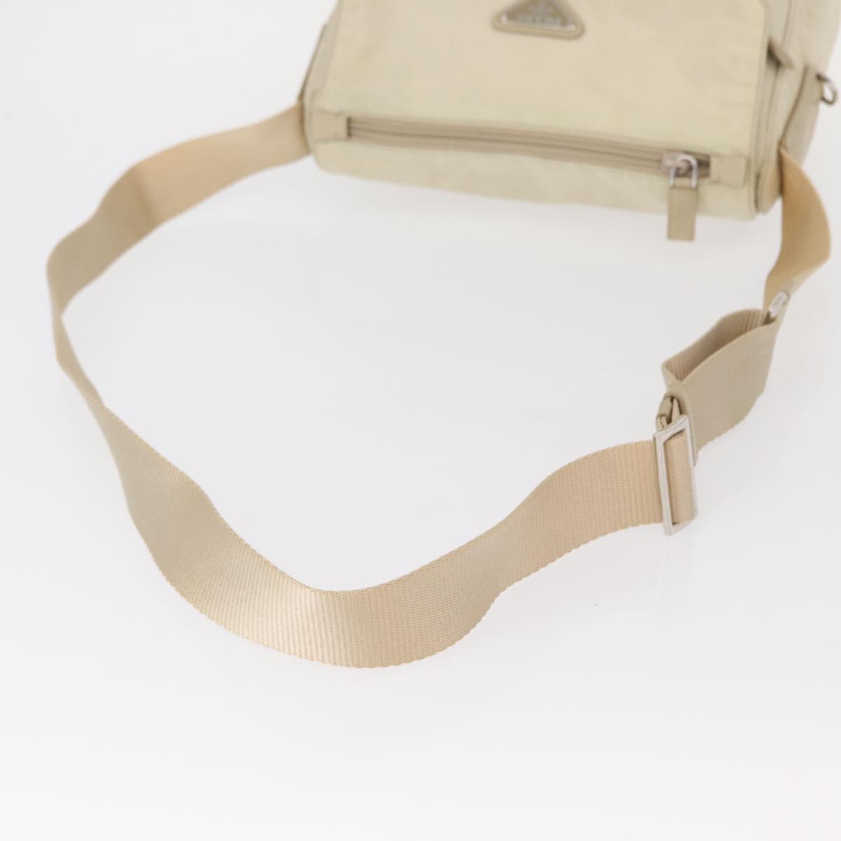 PRADA Shoulder Bag Nylon Beige Silver Auth BA7762