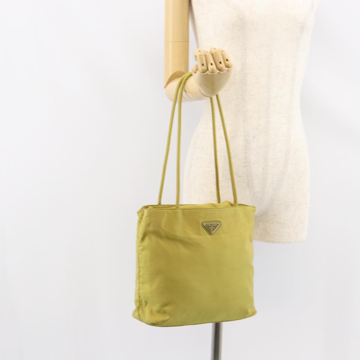 PRADA Shoulder Bag Nylon Yellow Silver Auth BA7763